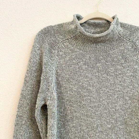 LL Bean Womens Sweater Sz Small Cream Green Marled Knit Cotton Roll Neck Preppy - Picture 3 of 11